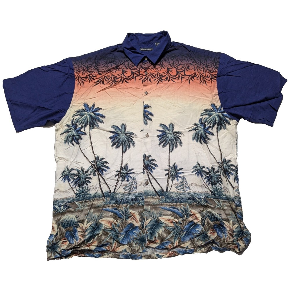 VTG Pierre Cardin - Men 2XL Hawaiian Tropical Sunset AOP Shirt AWESOME PRINT EUC